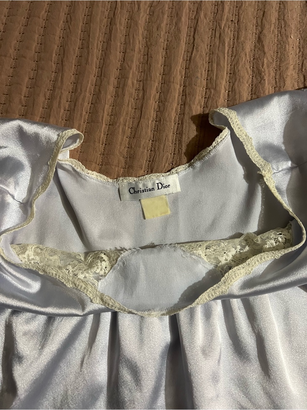 Dior Pale Blue Satin Lace-Trim Chemise - Picture 5 of 5